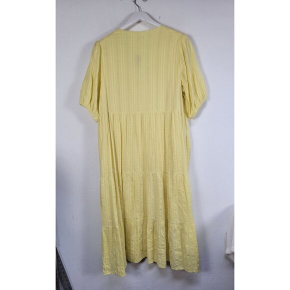 J. Jill Womens Pineapple Yellow Short Sleeve Tiered V-Neck Midi Dress Large New - Picture 2 of 9
